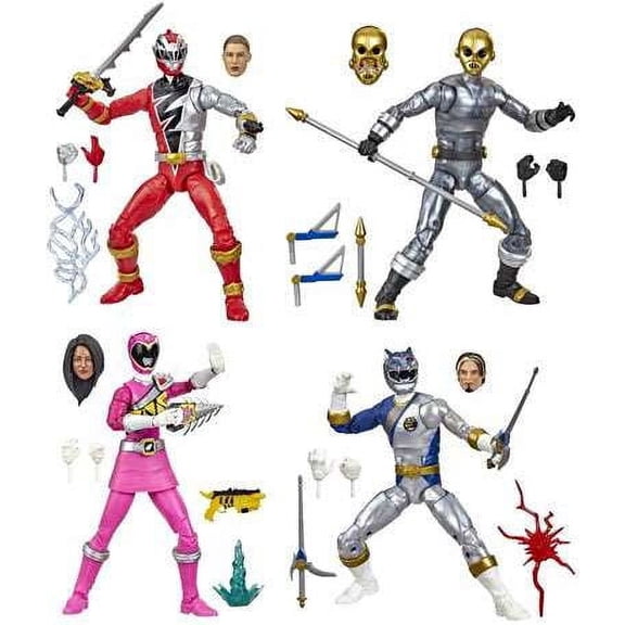 Power Rangers Lightning Collection Dino Fury Red Ranger, Dino Charge Pink Ranger, Wild Force Lunar Wolf Ranger & Zeo Cog Action Figure 4-Pack