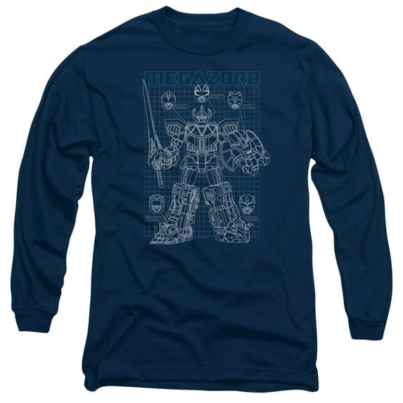 Power Rangers Mega Plans Long Sleeve Adult 18/1 T-Shirt Navy