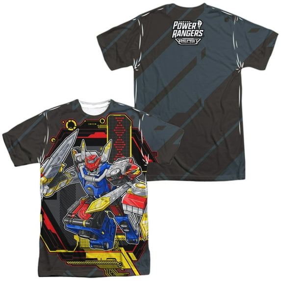 Power Rangers Megazord Unisex Adult Sublimated Costume T Shirt (Front/Back), Small Multicolor