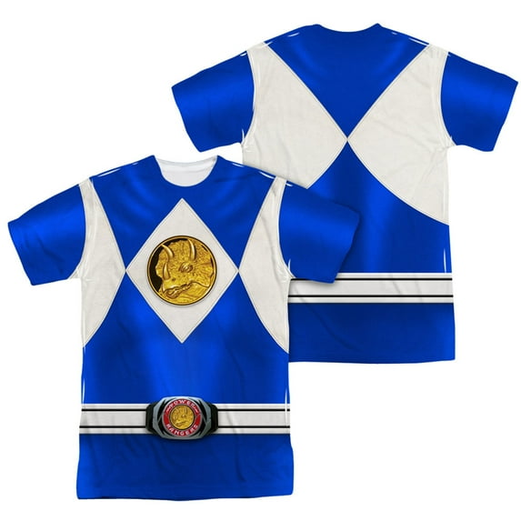 Power Rangers Men's Blue Ranger Emblem Sublimation T-shirt Medium White