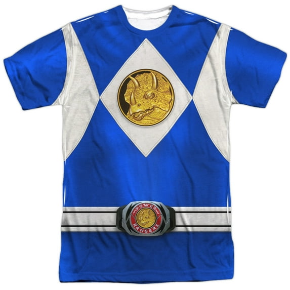 Power Rangers Men's Blue Ranger Emblem Sublimation T-shirt White