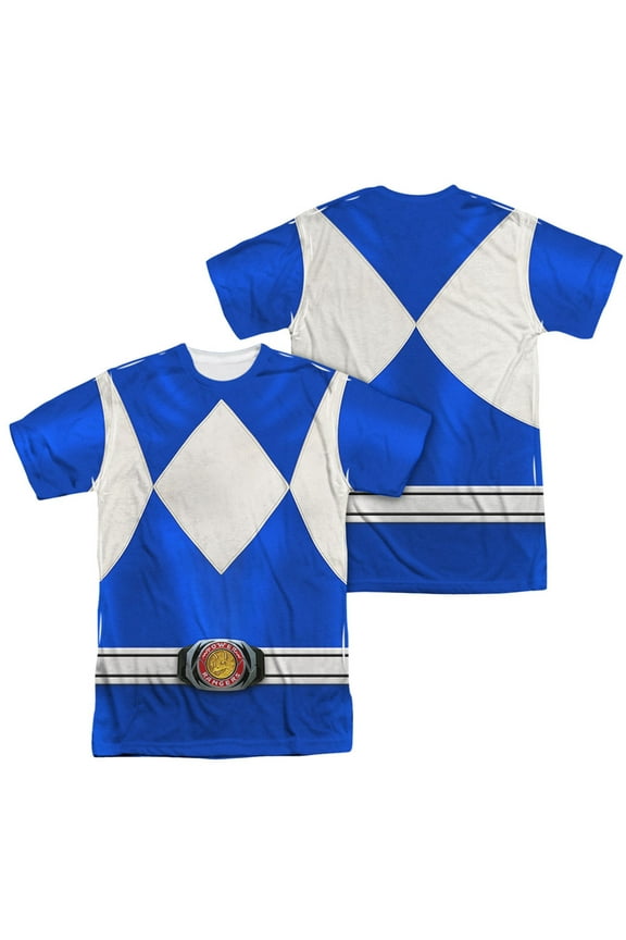Power Rangers Men's Blue Ranger  Sublimation T-shirt Medium White