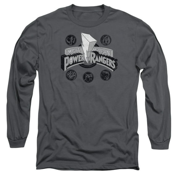 Power Rangers Men's Power Coins Long Sleeve XX-Large Charcoal