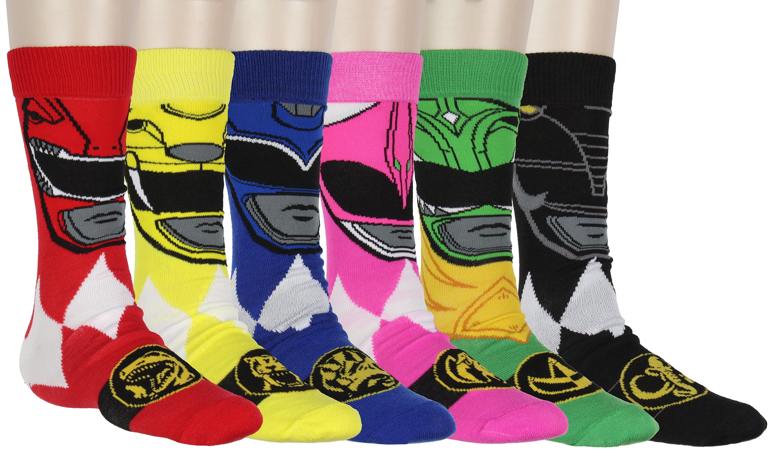 Power Rangers Men's Ranger Big Face Color-Inspired 6-Pack Mid-Calf Crew ...