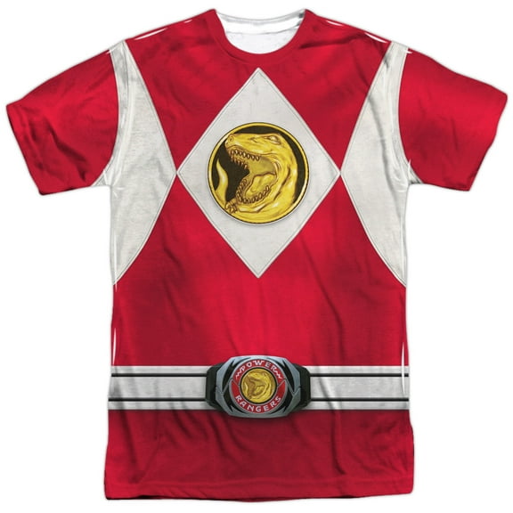 Power Rangers Men's  Red Ranger Emblem  Sublimation T-shirt White