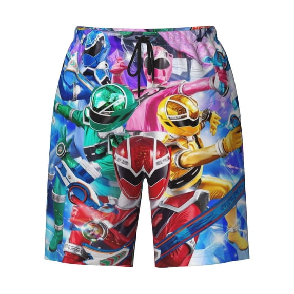 Power Rangers Mens Swim Trunks Quick Dry Board Shorts with Mesh Lining, Hawaii Beach Shorts Swimwear Bathing Suits