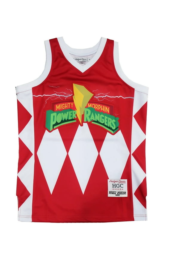 Power Rangers Mighty Morphin Men's Headgear Classics Embroidered Basketball Jersey (Large, Red)