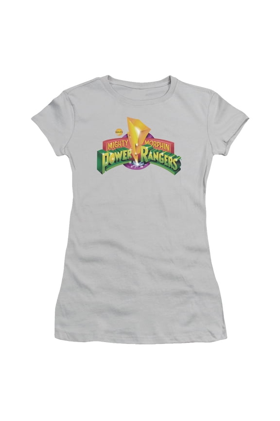 Power Rangers Mmpr Logo Junior Women's T-Shirt Sheer Silver
