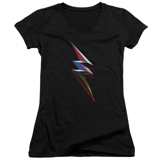 Power Rangers Movie Bolt Junior Women's V-Neck T-Shirt Black