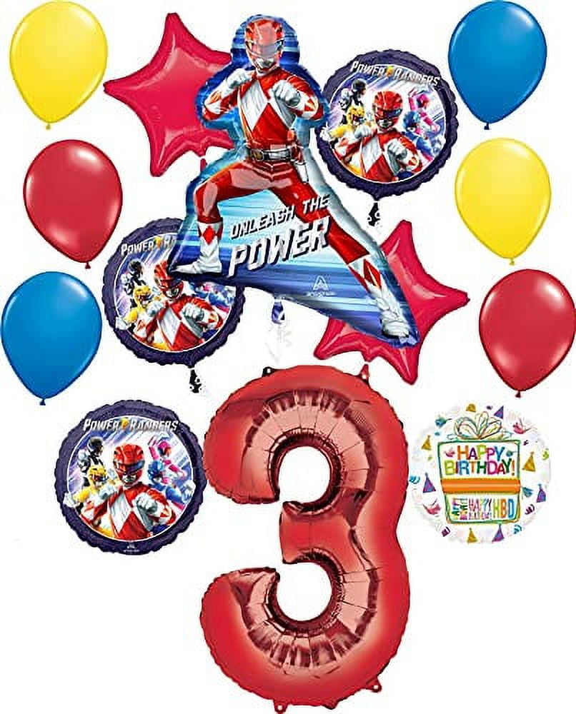MAYFLOWER PRODUCTS Power Rangers Party Supplies 3rd Birthday Unleash the Power Balloon Bouquet Decorations Red Number 3