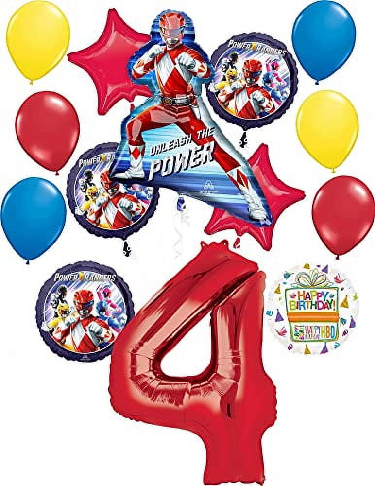 MAYFLOWER PRODUCTS Power Rangers Party Supplies 4th Birthday Unleash the Power Balloon Bouquet Decorations Red Number 4