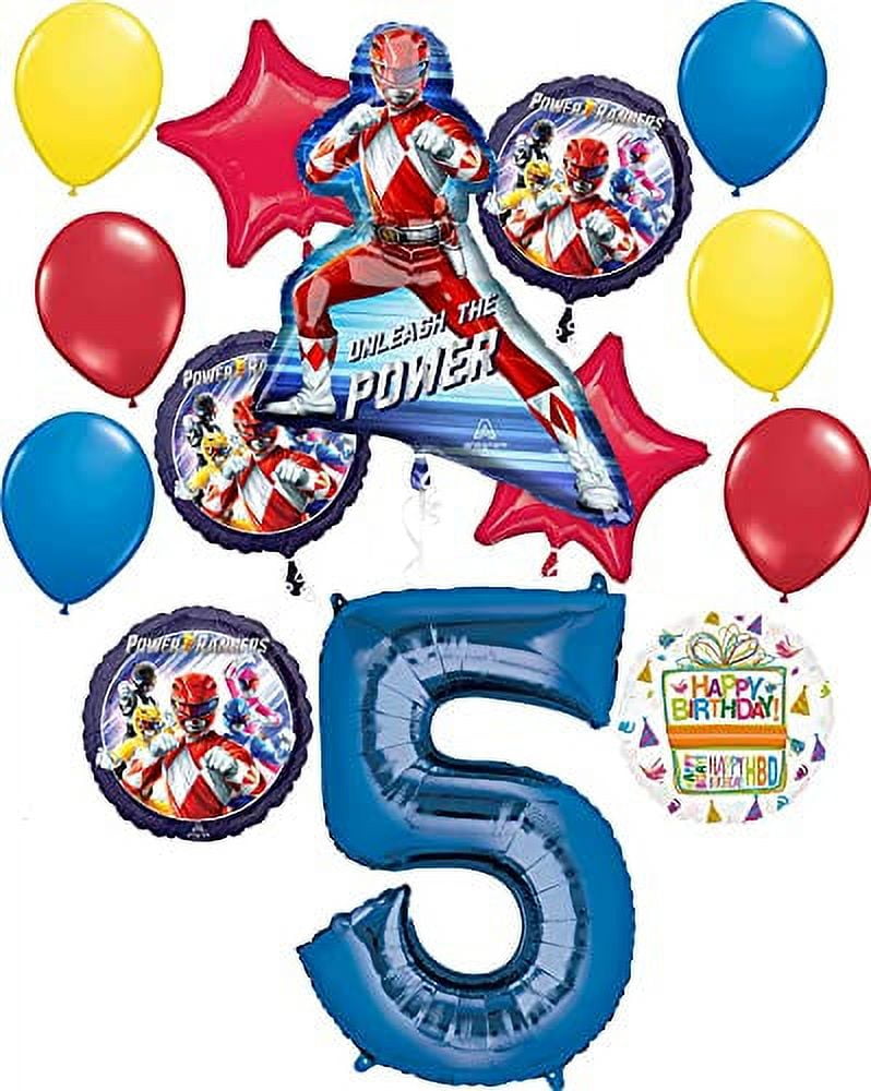MAYFLOWER PRODUCTS Power Rangers Party Supplies 5th Birthday Unleash the Power Balloon Bouquet Decorations Blue Number 5