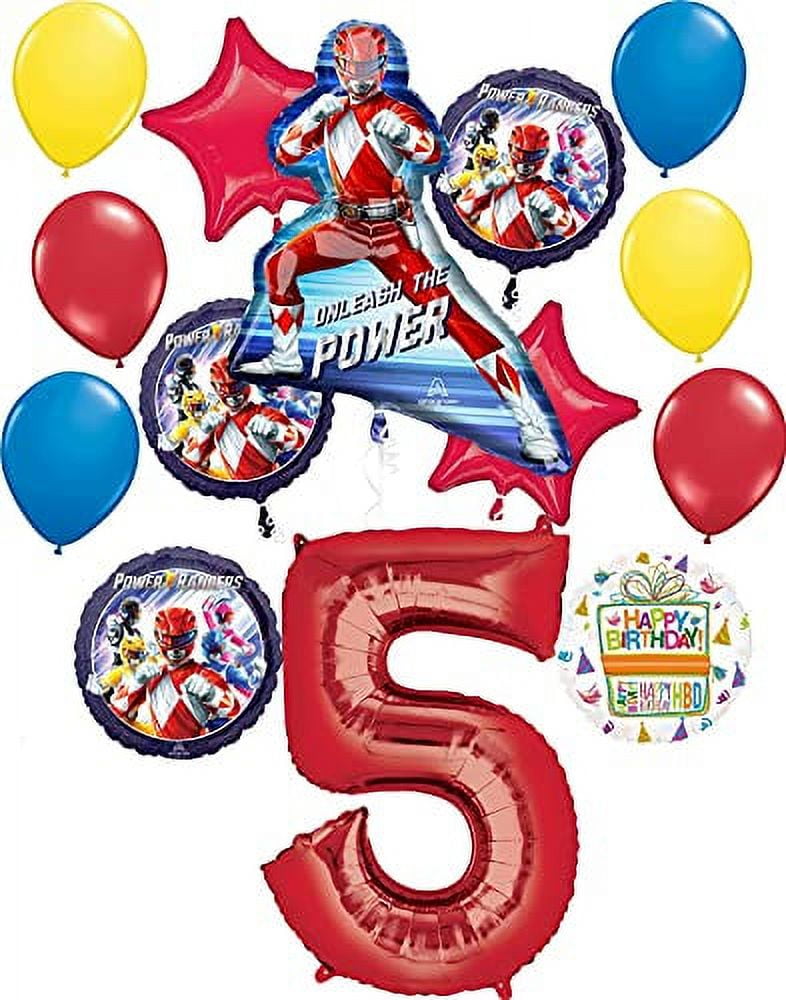 MAYFLOWER PRODUCTS Power Rangers Party Supplies 5th Birthday Unleash the Power Balloon Bouquet Decorations Red Number 5