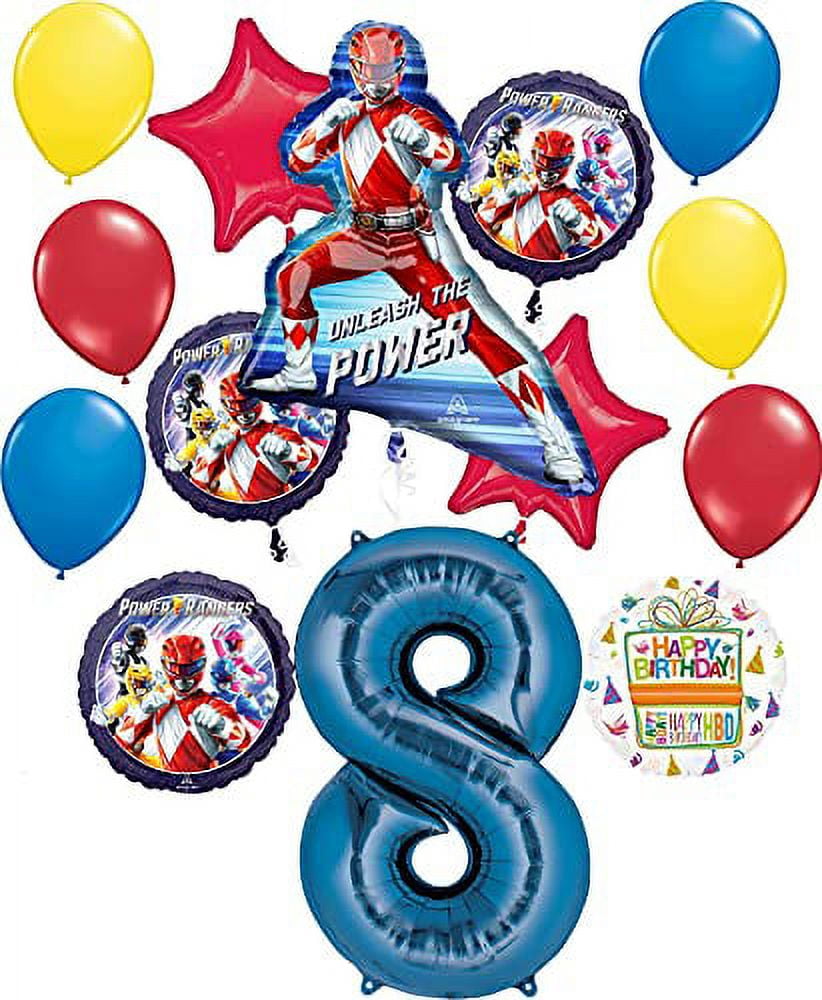 MAYFLOWER PRODUCTS Power Rangers Party Supplies 8th Birthday Unleash the Power Balloon Bouquet Decorations Blue Number 8