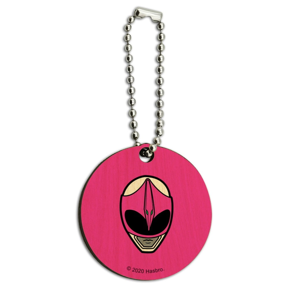 Power Rangers Pink Ranger Helmet Wood Wooden Round Keychain Key Chain ...