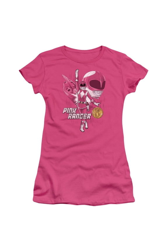 Power Rangers Pink Ranger Junior Women's T-Shirt Sheer Hot Pink