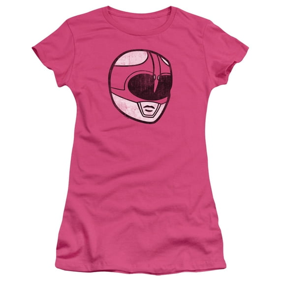 Power Rangers Pink Ranger Mask Junior Women's T-Shirt Sheer Hot Pink