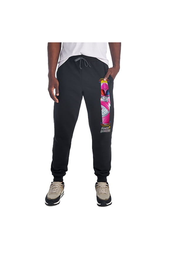 Pink Ranger and Logo Unisex Jogger Sweatpants with Pockets for Men and Women, Black, 2X-Large