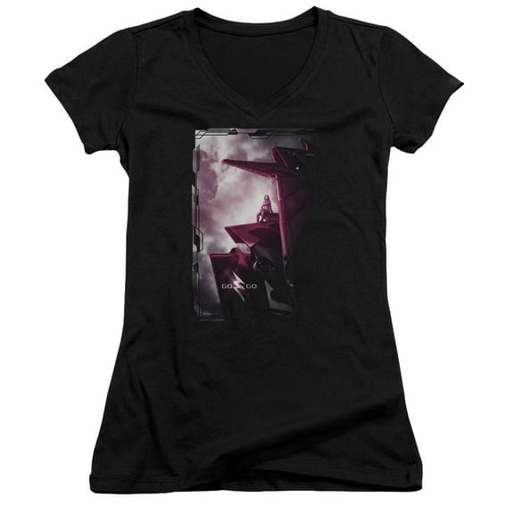 Power Rangers Pink Zord Poster Junior Women's V-Neck T-Shirt Black