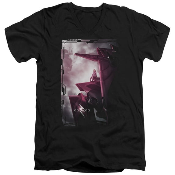Power Rangers - Pink Zord Poster - Slim Fit V Neck Shirt - Large