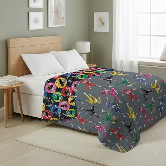 Power Rangers Rangers Go Full/Queen Quilted Blanket 90x90 inches, Kids Character Bedding