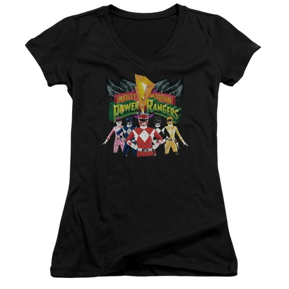 Power Rangers - Rangers Unite - Juniors Cap Sleeve V-Neck Shirt - XX-Large
