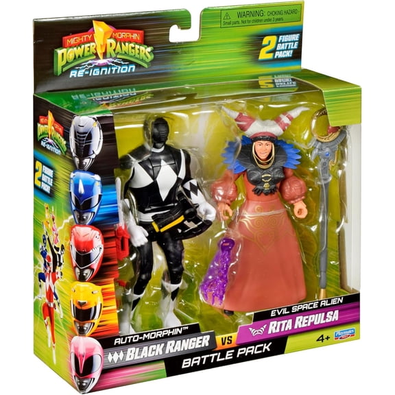 Power Rangers Re-Ignition Auto-Morphin Black Ranger vs Evil Space Alien Rita Repulsa Action Figure 2-Pack
