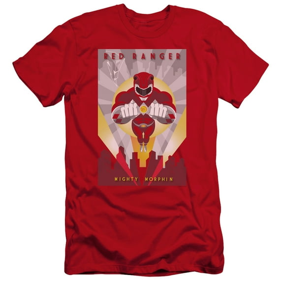 Power Rangers Red Deco Premium Adult Slim Fit 30/1 T-Shirt Red