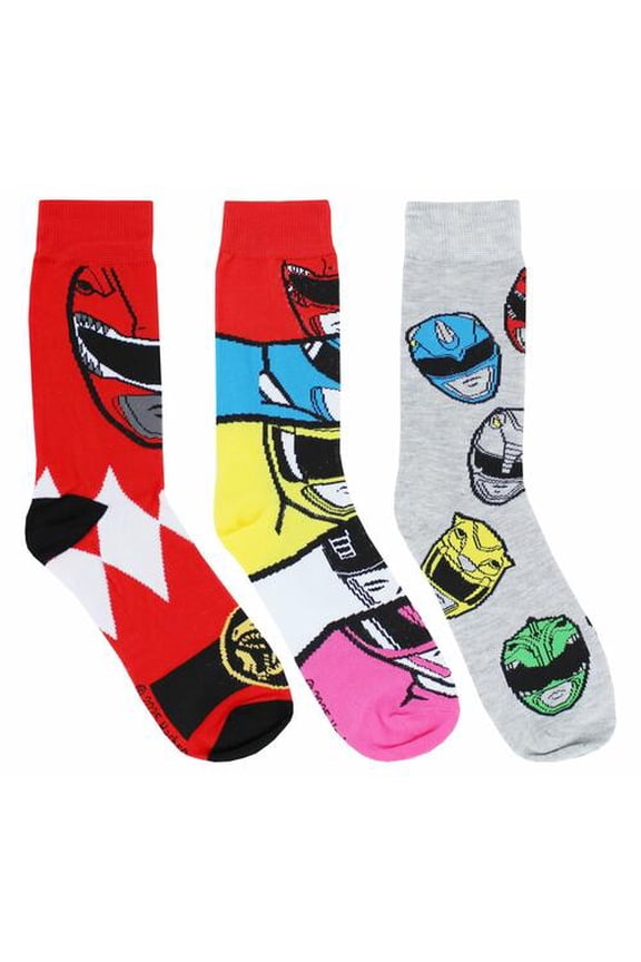 Power Rangers Red Ranger Adult Casual Crew Socks, 3-Pack, 10-13