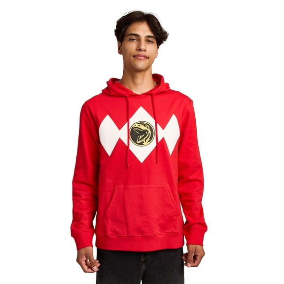 Power Rangers Red Ranger Dino Men's Red Long Sleeve Hooded Sweatshirt -Small