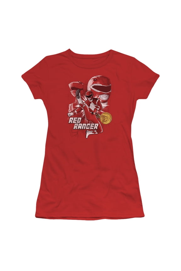 Power Rangers Red Ranger Junior Women's T-Shirt Sheer Red