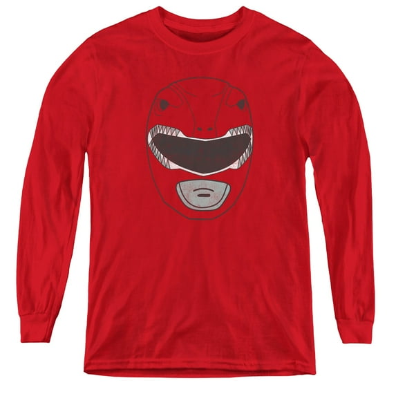 Power Rangers Red Ranger Mask Youth Long Sleeve T-Shirt Tee Red