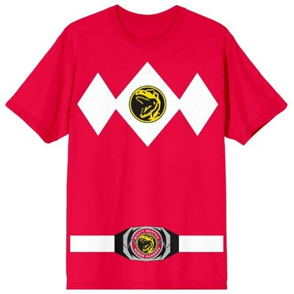 Power Rangers Red Ranger Men's Red Crew Neck Short Sleeve Cosplay Tee-Medium