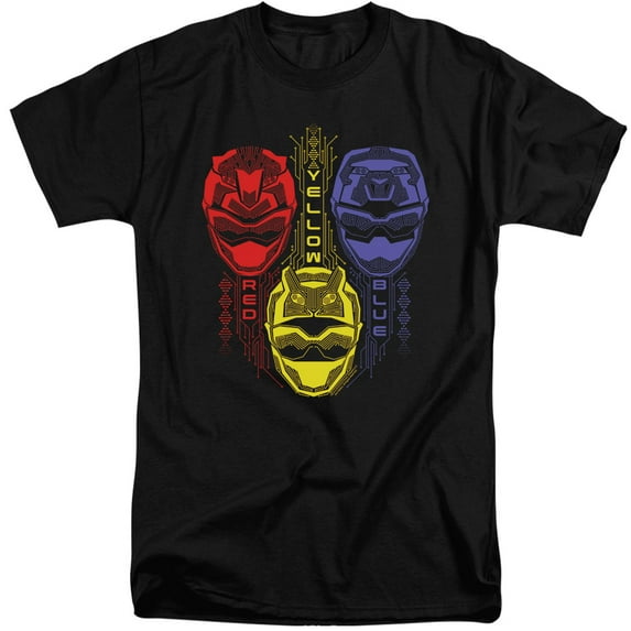 Power Rangers Red Yellow Blue Adult Tall T-Shirt 18/1 T-Shirt Black