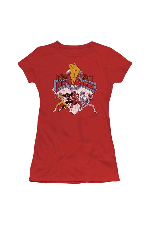 Power Rangers Retro Rangers Junior Women's T-Shirt Sheer Red