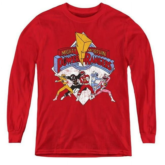 Power Rangers & Retro Rangers Youth Long Sleeve Tee Shirt, Red - Small