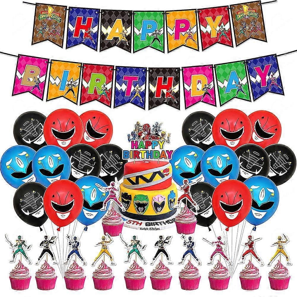 Power Rangers Superhero Party Supplies Kit: Balloons, Cake Toppers ...
