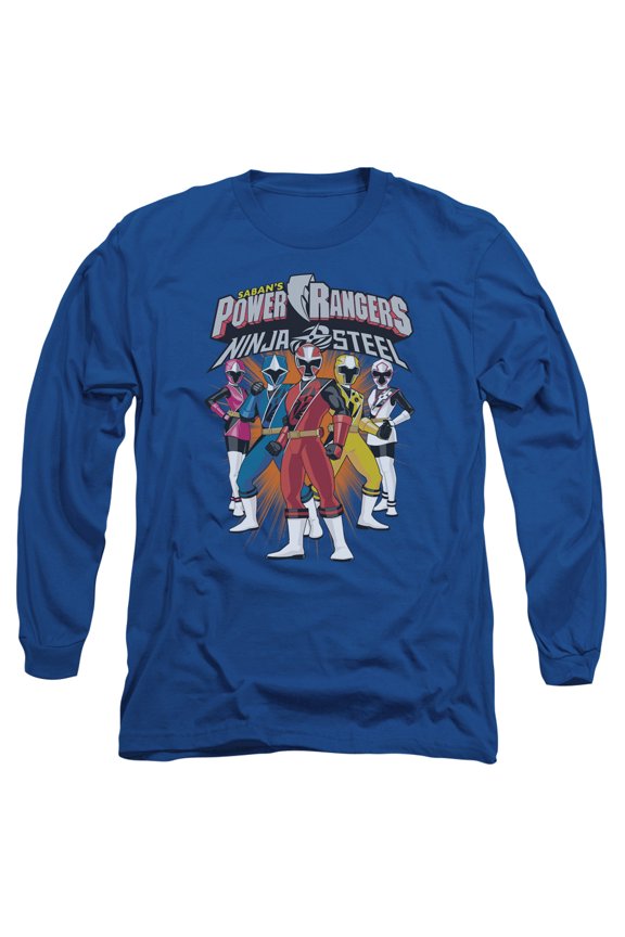 Power Rangers Team Lineup Long Sleeve Adult 18/1 T-Shirt Royal Blue