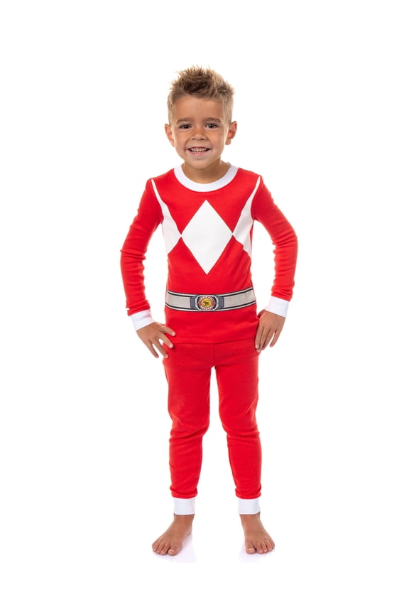 Power Rangers Toddler Kids' Mighty Morphin Ranger Character Tight Fit Long Sleeve and Pant Pajama Set Sleepwear