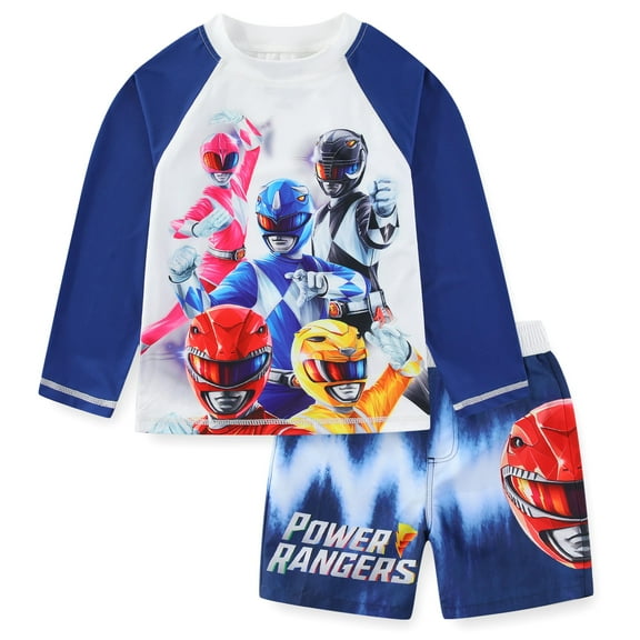 Power Rangers UPF 50+ Rash Guard and Swim Trunks Swimsuit (Boys), 2 Piece Set, Sizes 4-12