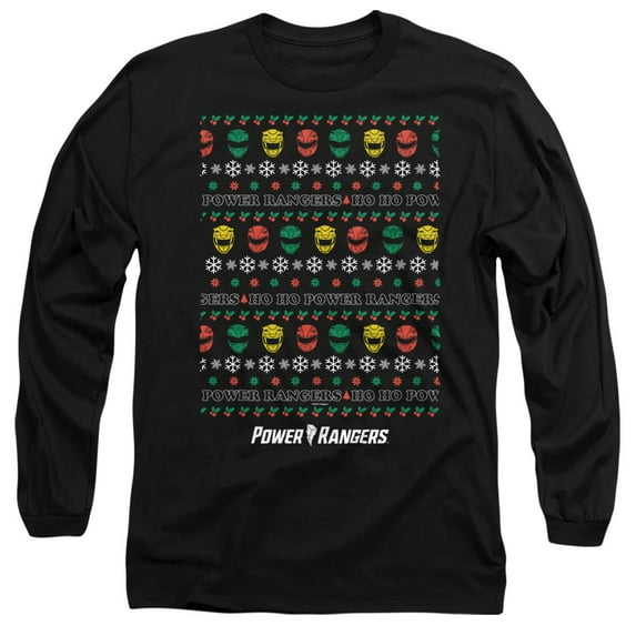 Power Rangers Ugly Christmas Sweater Unisex Adult Long-Sleeve T Shirt, Black, 2X-Large