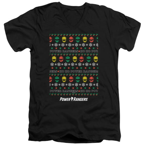 Power Rangers Ugly Christmas Sweater Unisex Adult V-Neck T Shirt (Large) Black