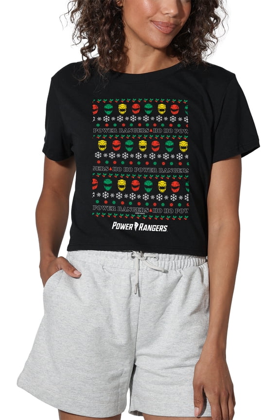 Ugly Christmas Sweater Women's Crop Top T-Shirt, Black, Small