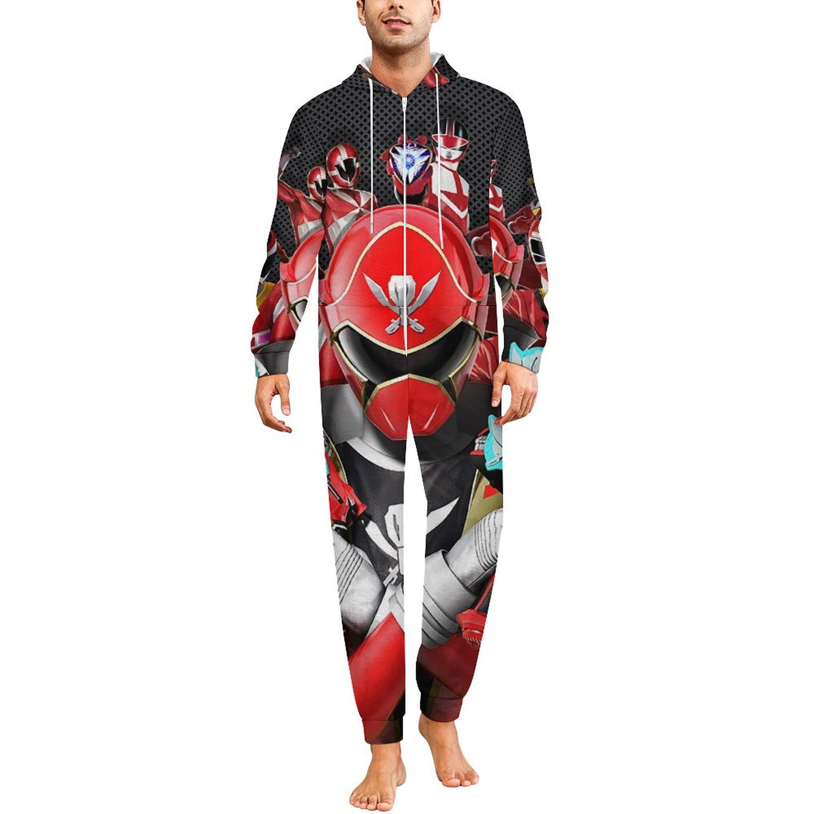 Power Rangers Unisex Onesie Pajamas Zipper Jumpsuit Hooded One Piece ...