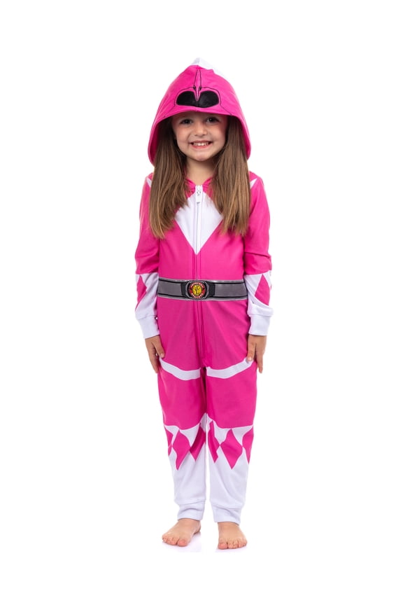 Power Rangers Unisex Toddler Kids Union Suit MMPR Character 1PC Hooded Pajama For Boys Girls Sleepwear Loungewear Red Green Blue Pink Ranger