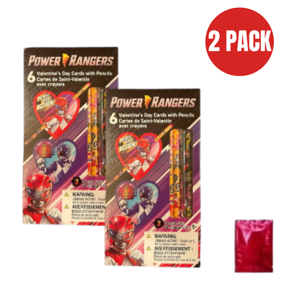 Power Rangers Valentines Day Cards with Pencils, 2-Pack Bundle (12 Cards & 12 Pencils Total) Classroom Exchange Set (Includes Bonus LaPrima Morceau Bonbon)
