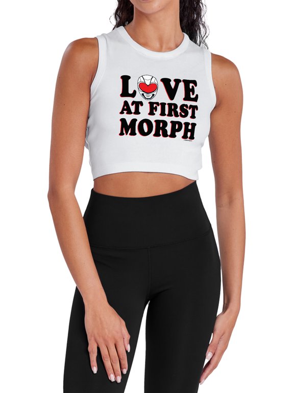 Valentine's Day Love At First Morph Women's Sleeveless Crop Top Tank, White, Large