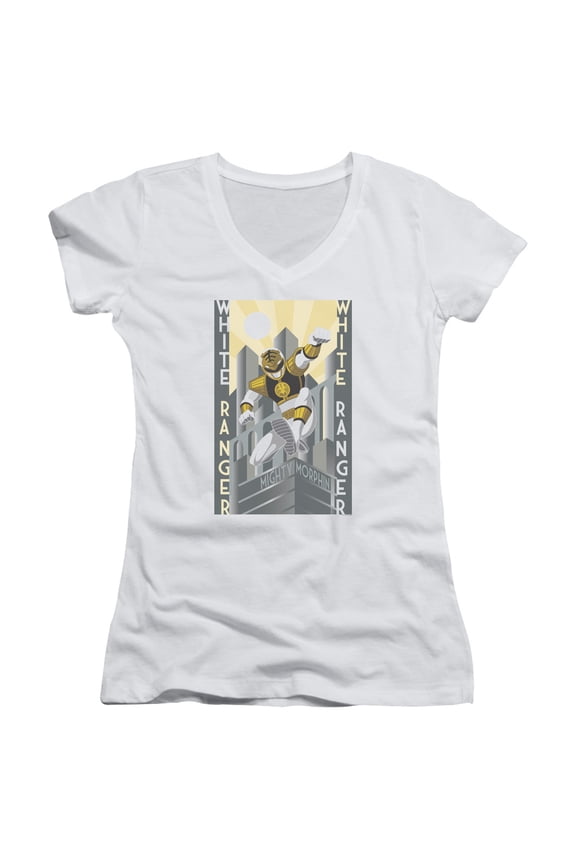 Power Rangers White Ranger Duo Junior Women's V-Neck T-Shirt White