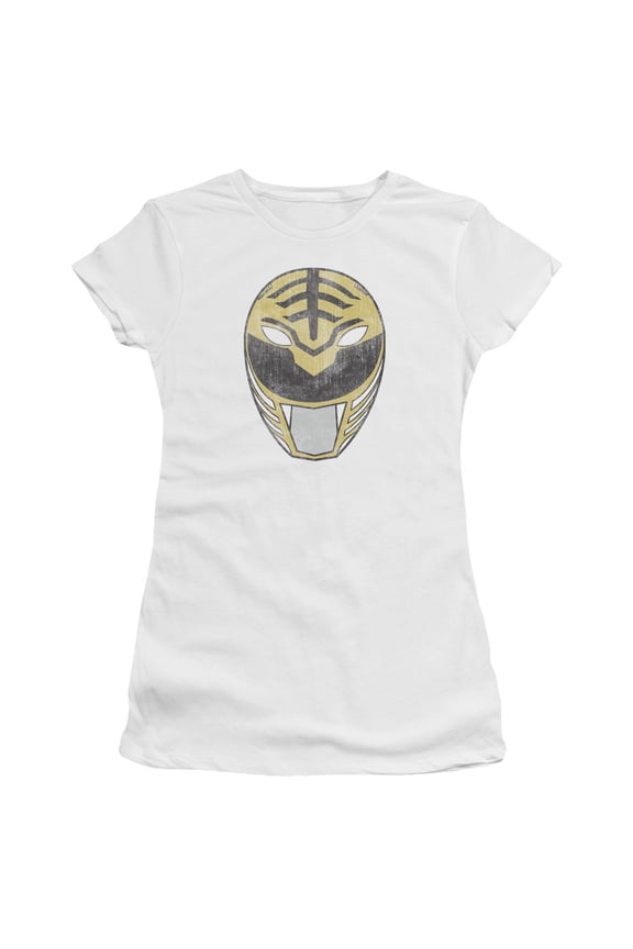 Power Rangers White Ranger Mask Junior Women's T-Shirt Sheer White