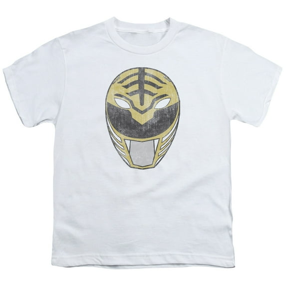 Power Rangers - White Ranger Mask - Youth Short Sleeve Shirt - Large